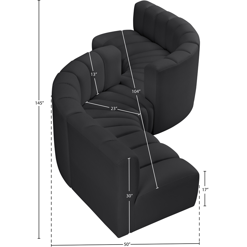 Meridian Furniture Arc Black Vegan Leather Modular Sectional