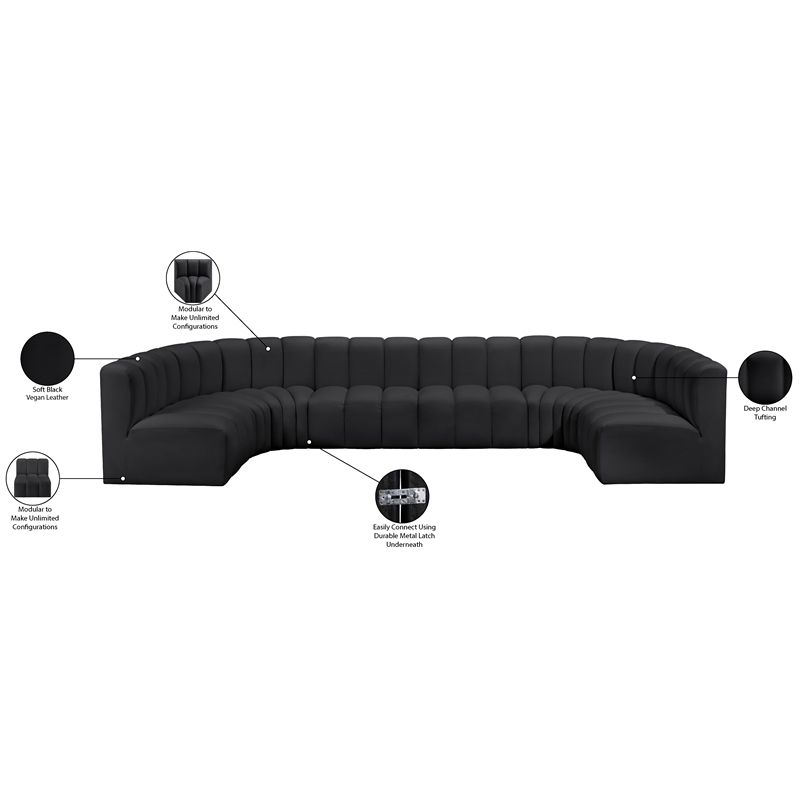 Meridian Furniture Arc Black Vegan Leather Modular Sectional