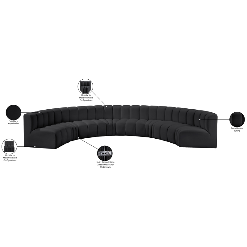 Meridian Furniture Arc Black Vegan Leather Modular Sectional