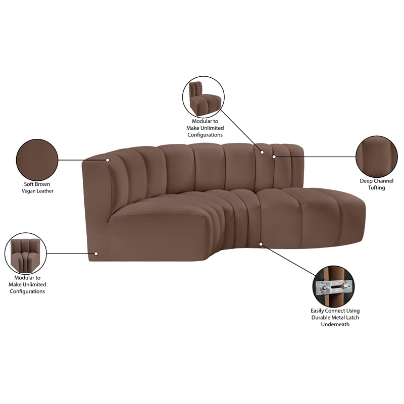 Meridian Furniture Arc Brown Vegan Leather Modular Sectional