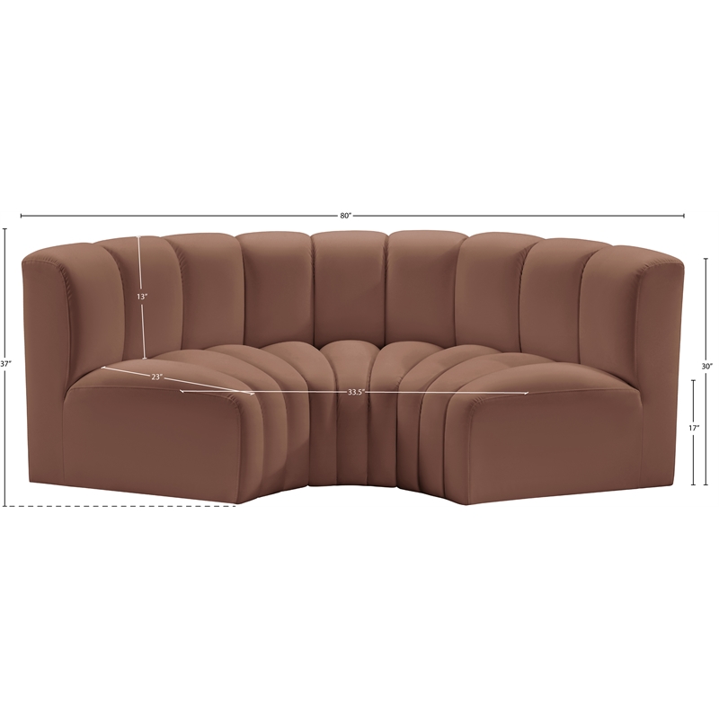 Meridian Furniture Arc Cognac Vegan Leather Modular Sectional