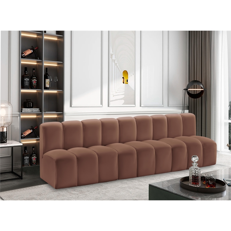 Meridian Furniture Arc Cognac Vegan Leather Modular Sectional