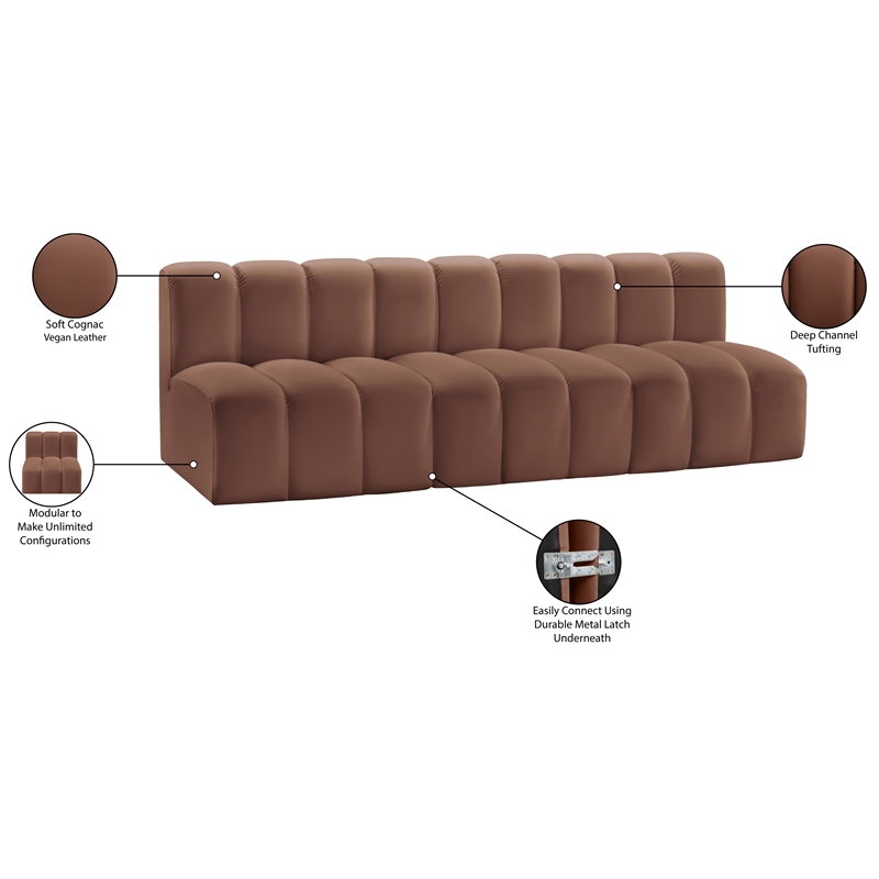 Meridian Furniture Arc Cognac Vegan Leather Modular Sectional