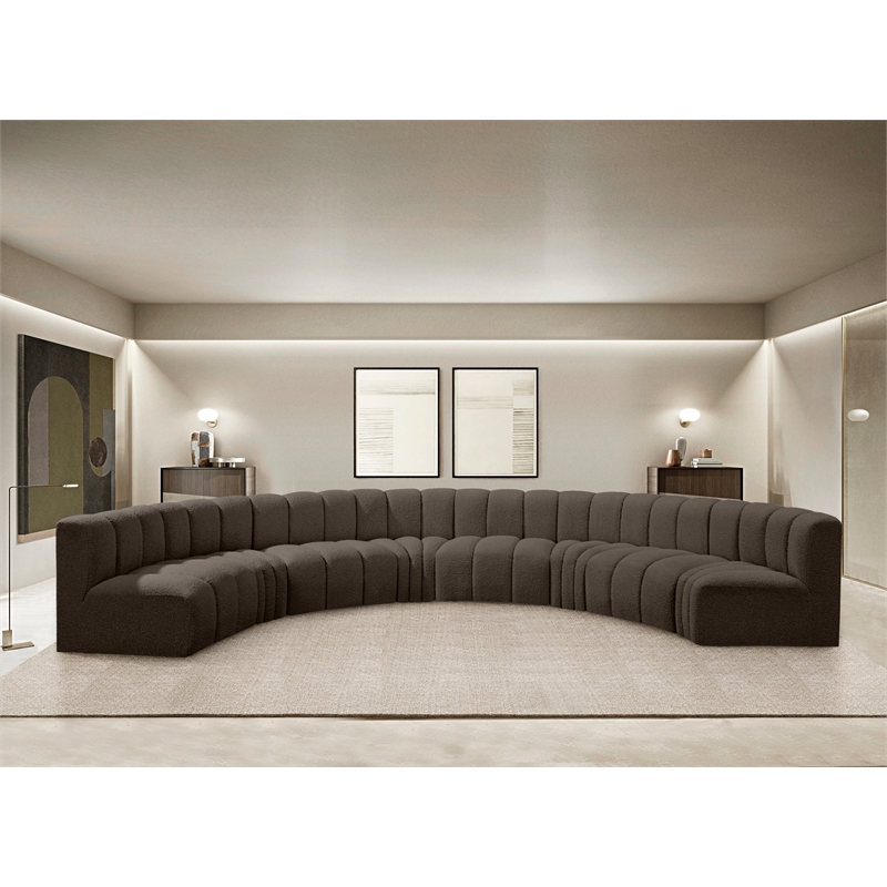 Meridian Furniture Arc Brown Boucle Fabric Modular Sectional