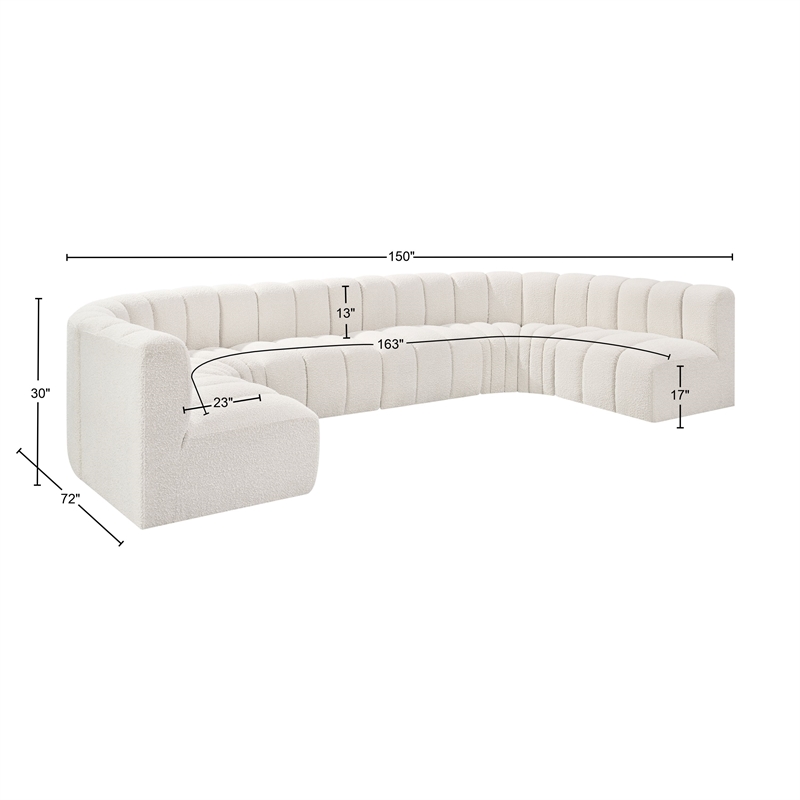 Meridian Furniture Arc Cream Boucle Fabric Modular Sectional