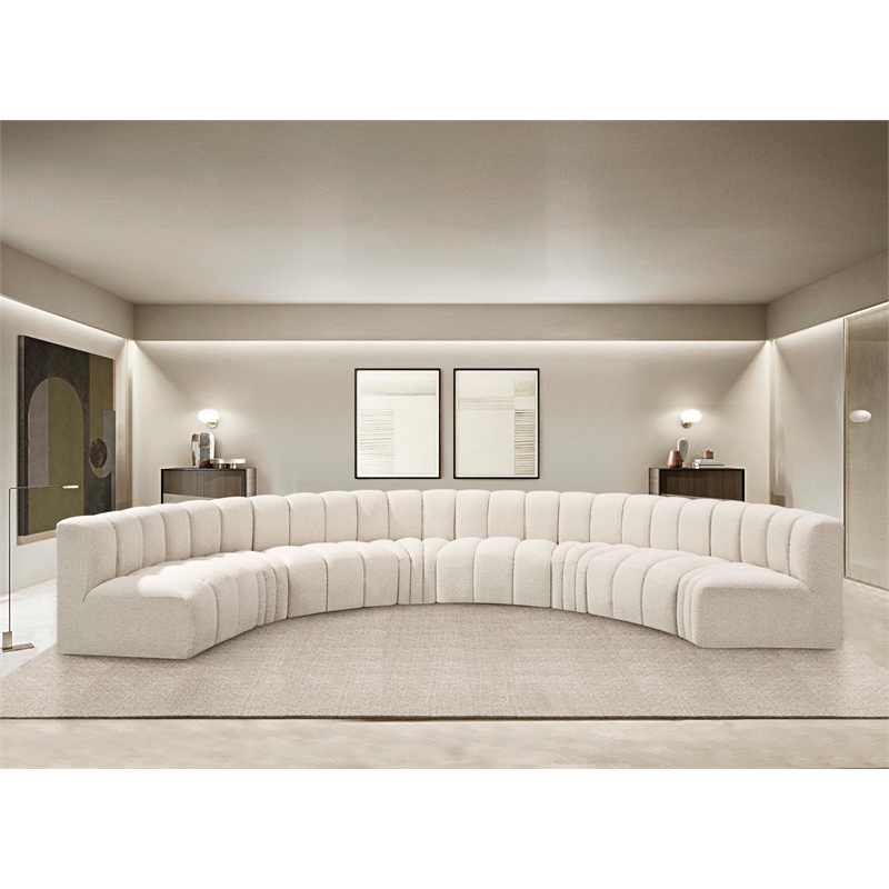 Meridian Furniture Arc Cream Boucle Fabric Modular Sectional