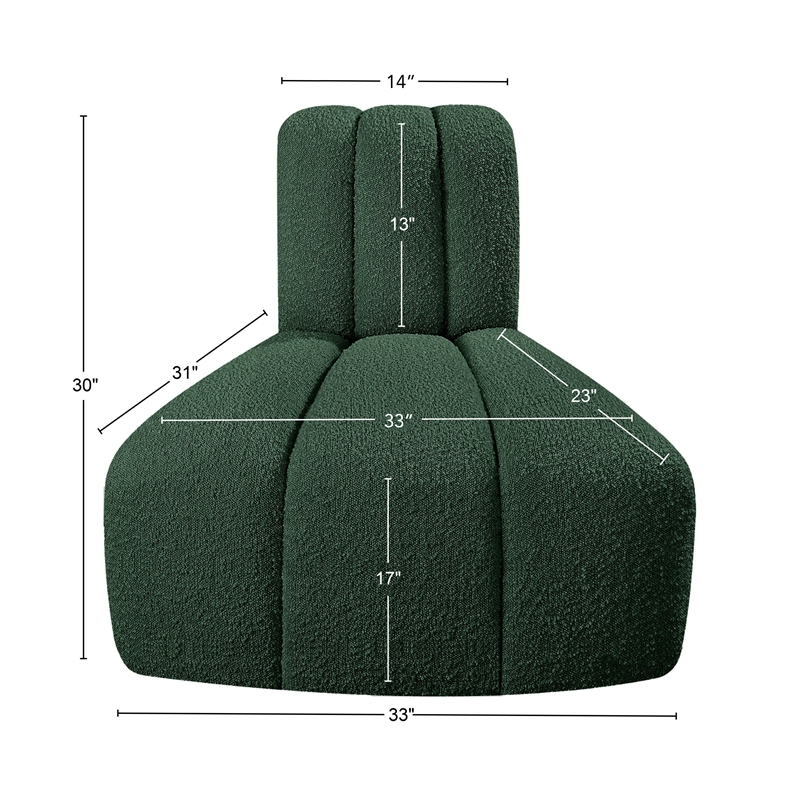 Meridian Furniture Arc Green Boucle Fabric Reverse Corner