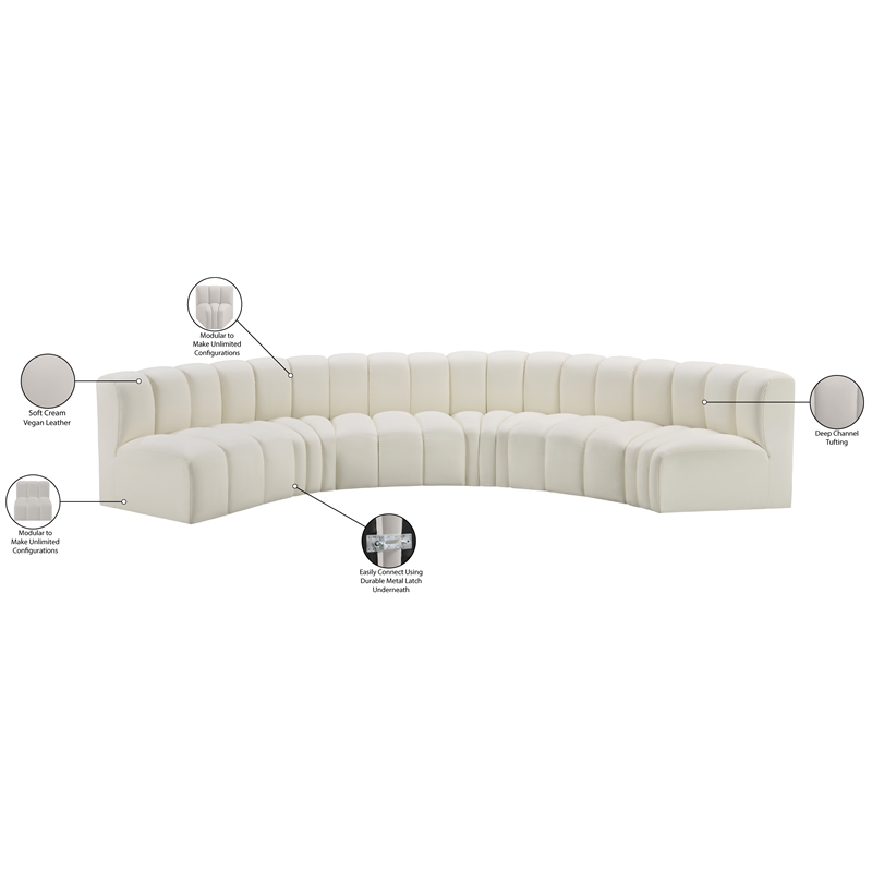Meridian Furniture Arc Cream Vegan Leather Modular Sectional