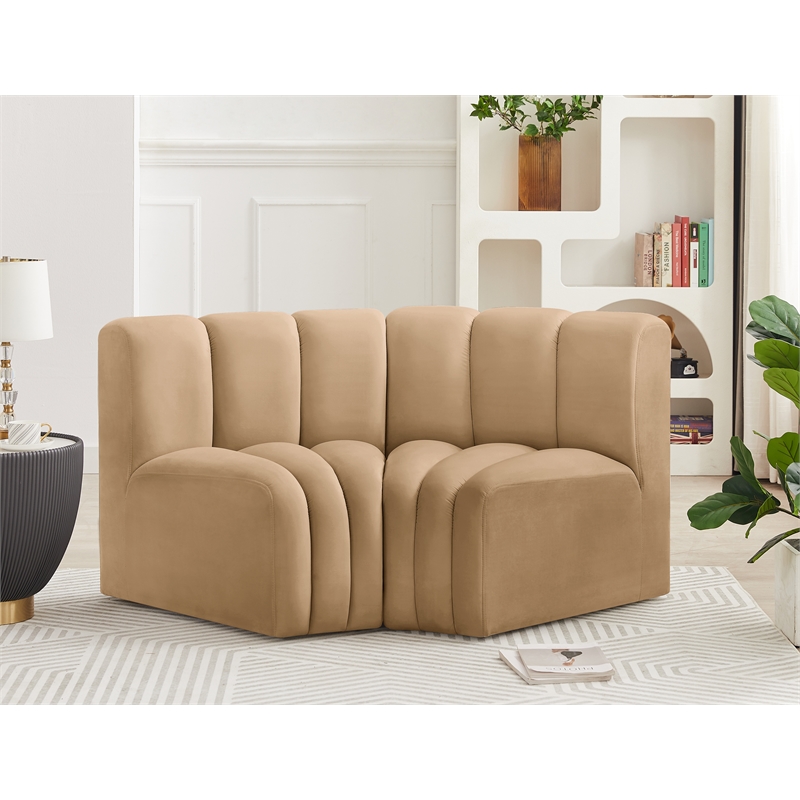 Meridian Furniture Arc Camel Velvet Modular Sectional