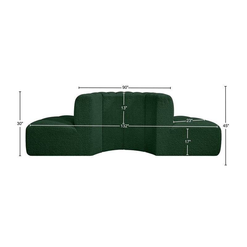 Meridian Furniture Arc Green Boucle Fabric Modular Sectional