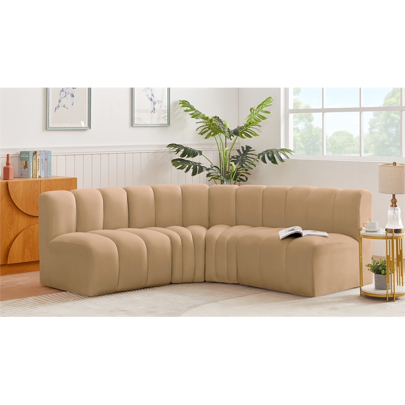 Meridian Furniture Arc Camel Velvet Modular Sectional