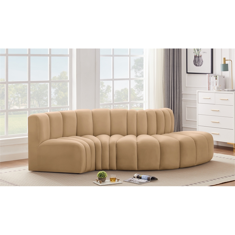 Meridian Furniture Arc Camel Velvet Modular Sectional