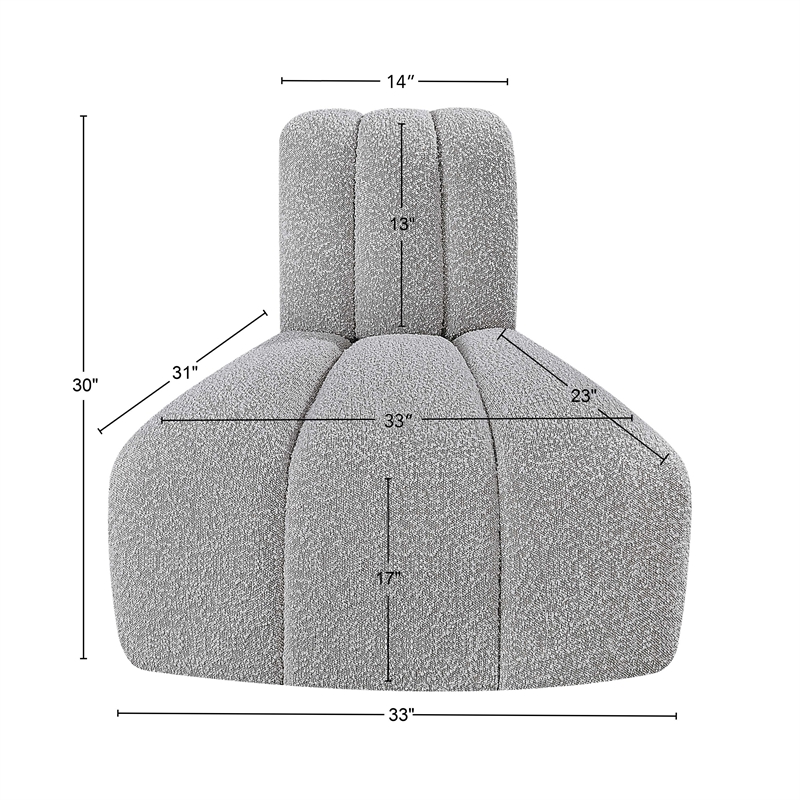 Meridian Furniture Arc Grey Boucle Fabric Reverse Corner