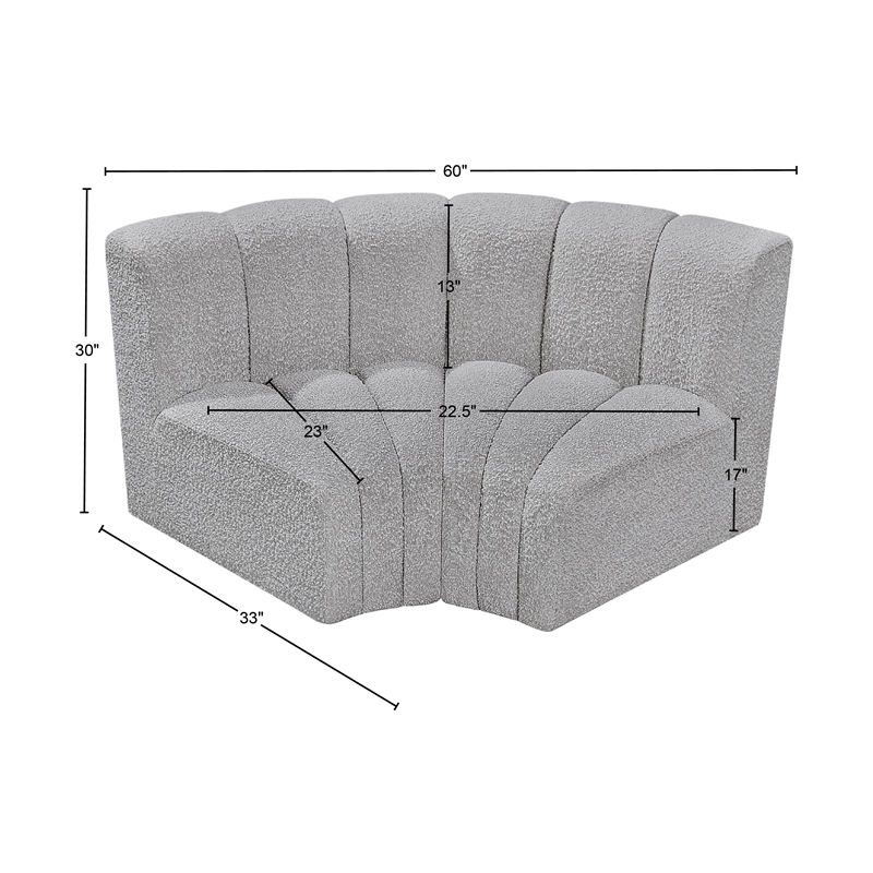 Meridian Furniture Arc Grey Boucle Fabric Modular Sectional