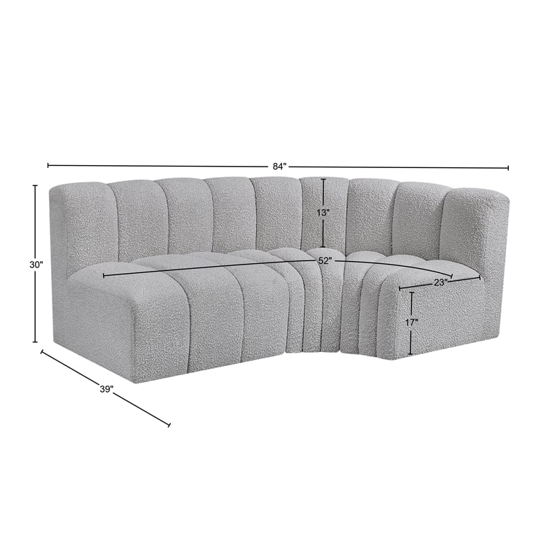 Meridian Furniture Arc Grey Boucle Fabric Modular Sectional