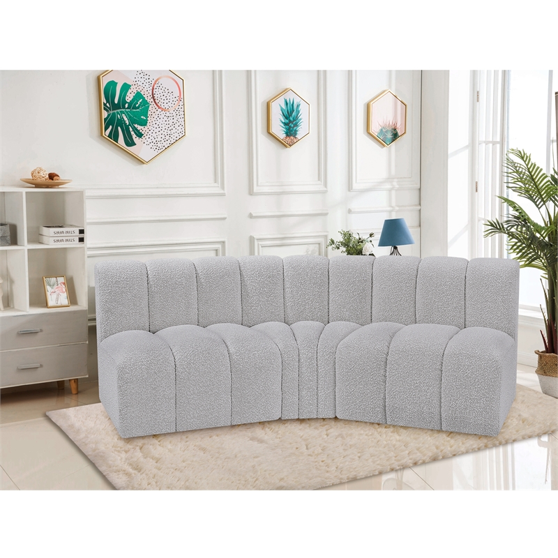 Meridian Furniture Arc Grey Boucle Fabric Modular Sectional