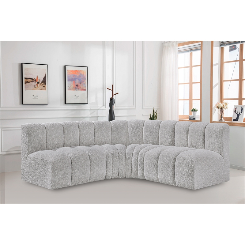 Meridian Furniture Arc Grey Boucle Fabric Modular Sectional