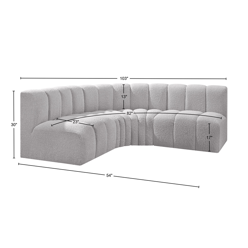 Meridian Furniture Arc Grey Boucle Fabric Modular Sectional