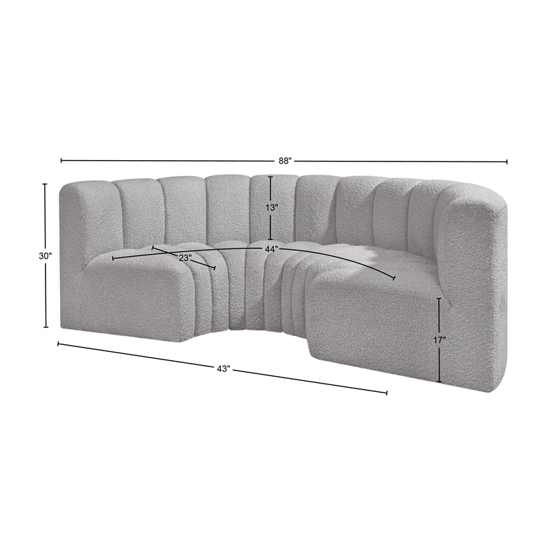 Meridian Furniture Arc Grey Boucle Fabric Modular Sectional