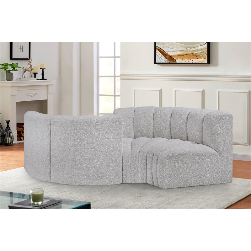Meridian Furniture Arc Grey Boucle Fabric Modular Sectional