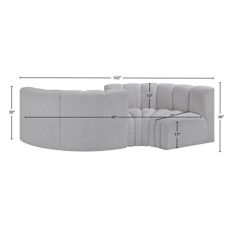Meridian Furniture Arc Grey Boucle Fabric Modular Sectional