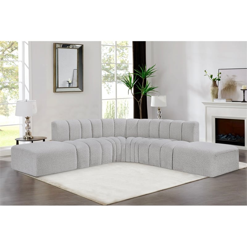 Meridian Furniture Arc Grey Boucle Fabric Modular Sectional