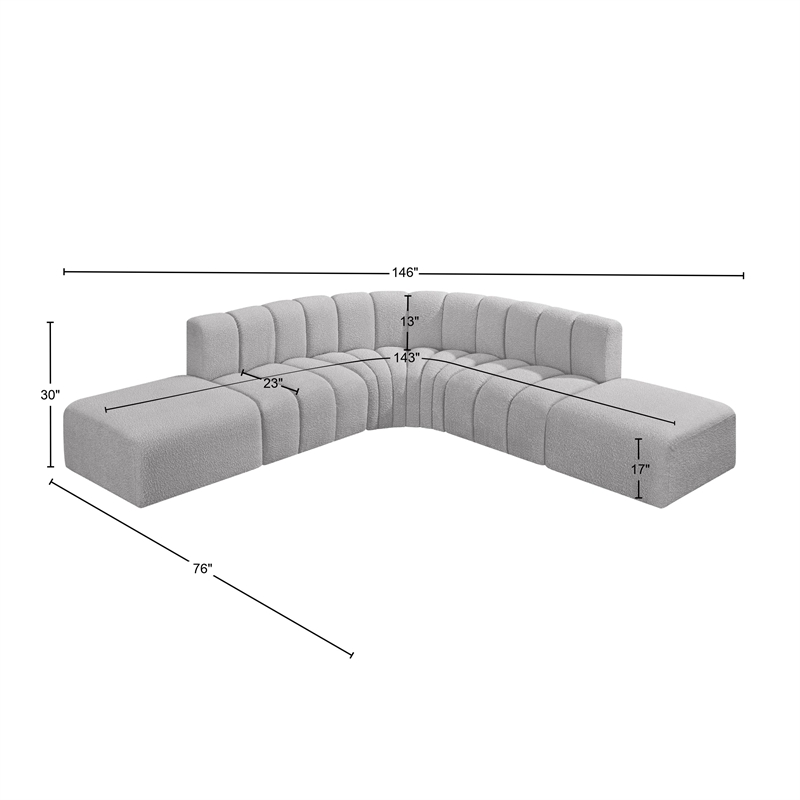 Meridian Furniture Arc Grey Boucle Fabric Modular Sectional