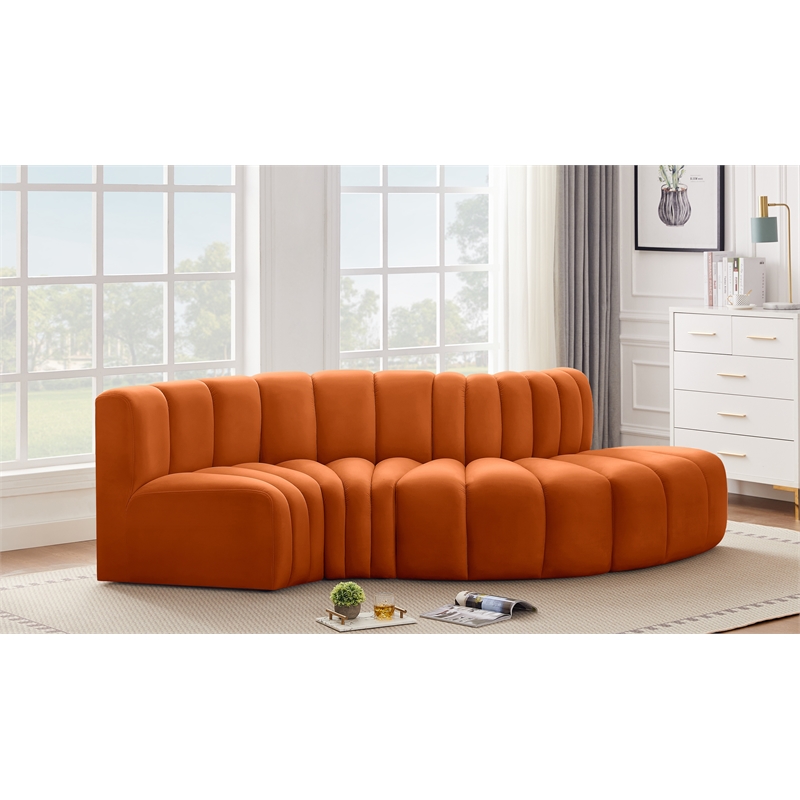 Meridian Furniture Arc Cognac Velvet Modular Sectional