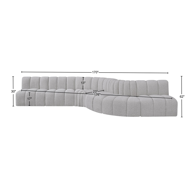 Meridian Furniture Arc Grey Boucle Fabric Modular Sectional