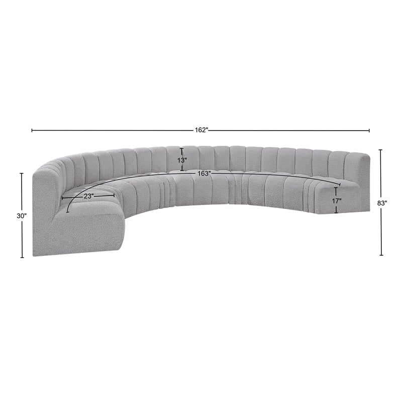 Meridian Furniture Arc Grey Boucle Fabric Modular Sectional