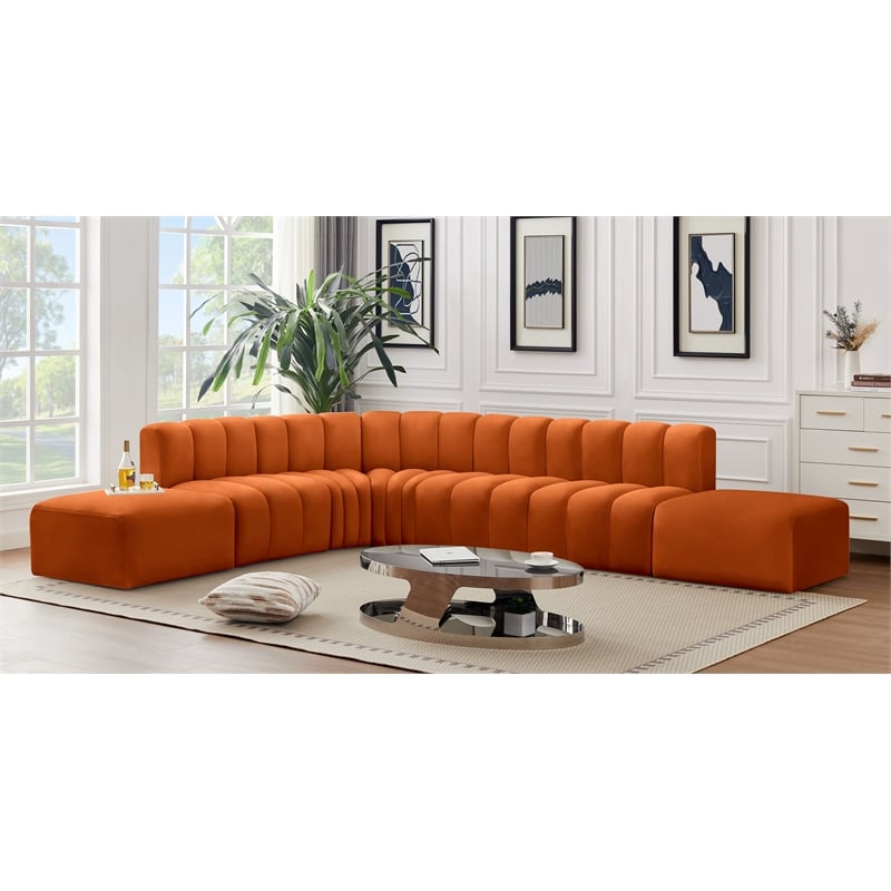Meridian Furniture Arc Cognac Velvet Modular Sectional