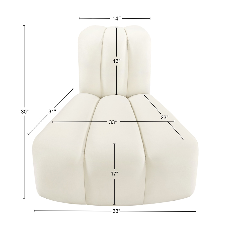 Meridian Furniture Arc Cream Velvet Reverse Corner
