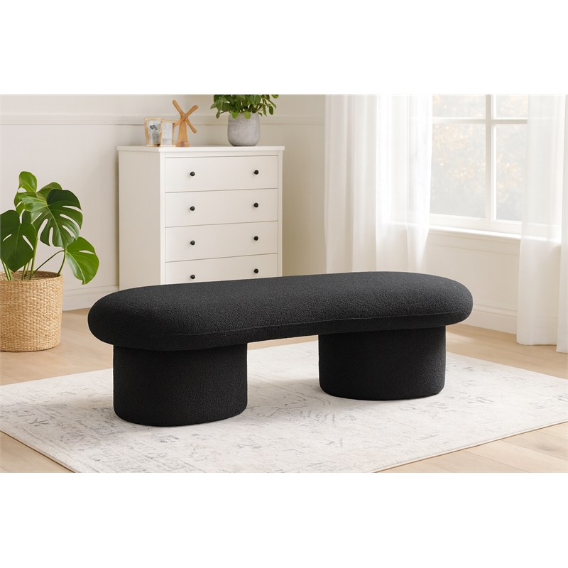 Meridian Furniture Luka Black Boucle Fabric Bench