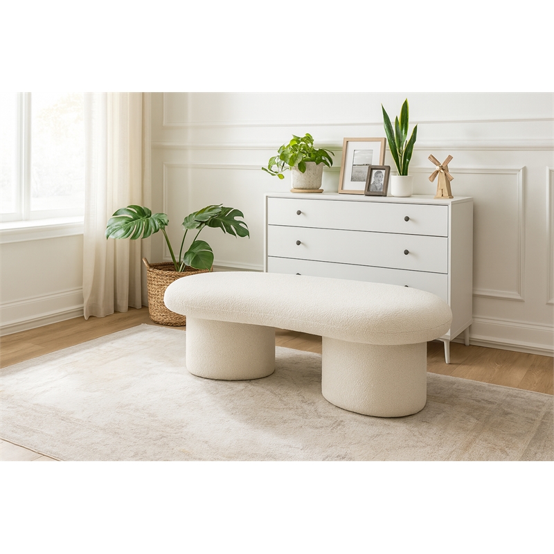 Meridian Furniture Luka Cream Boucle Fabric Bench