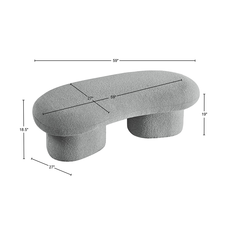 Meridian Furniture Luka Grey Boucle Fabric Bench