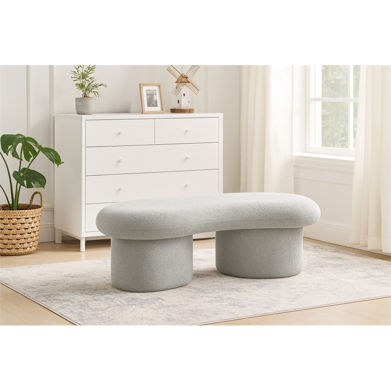 Meridian Furniture Luka Grey Boucle Fabric Bench