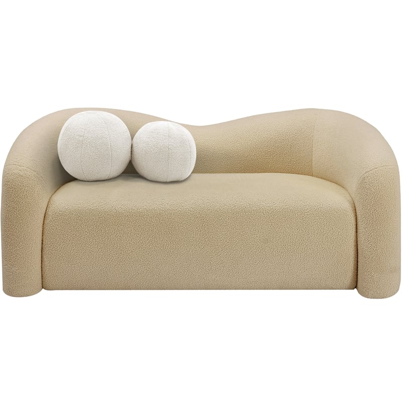Meridian Furniture Kali Beige Faux Shearling Teddy Fabric Loveseat