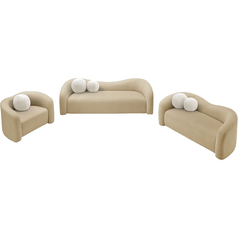 Meridian Furniture Kali Beige Faux Shearling Teddy Fabric Loveseat