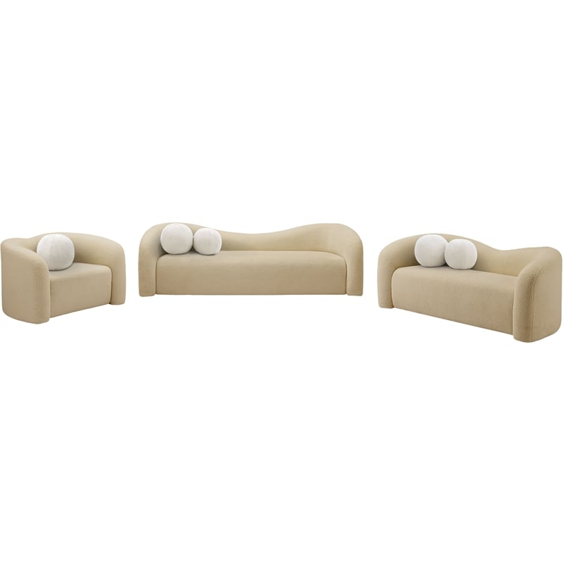 Meridian Furniture Kali Beige Faux Shearling Teddy Fabric Loveseat