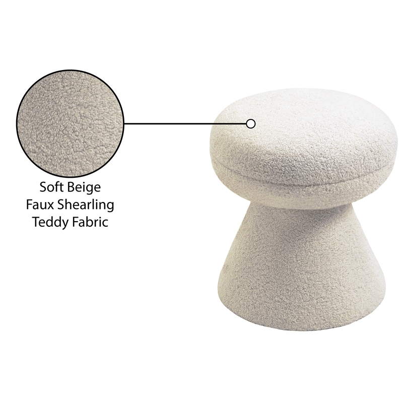 Meridian Furniture Drum Beige Faux Shearling Teddy Fabric Stool