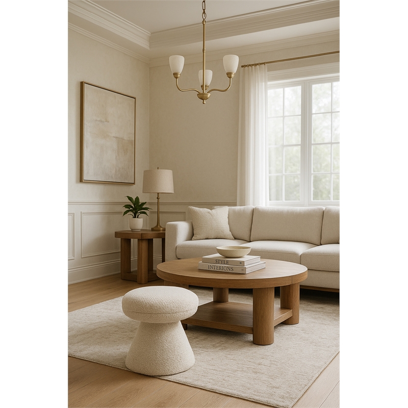 Meridian Furniture Drum Beige Faux Shearling Teddy Fabric Stool