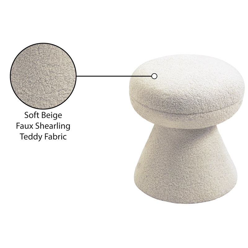 Meridian Furniture Drum Beige Faux Shearling Teddy Fabric Stool