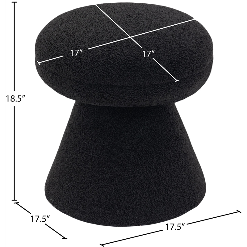 Meridian Furniture Drum Black Faux Shearling Teddy Fabric Ottoman/Stool