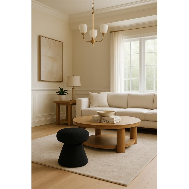 Meridian Furniture Drum Black Faux Shearling Teddy Fabric Ottoman/Stool