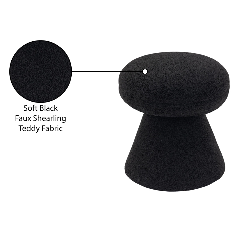 Meridian Furniture Drum Black Faux Shearling Teddy Fabric Ottoman/Stool