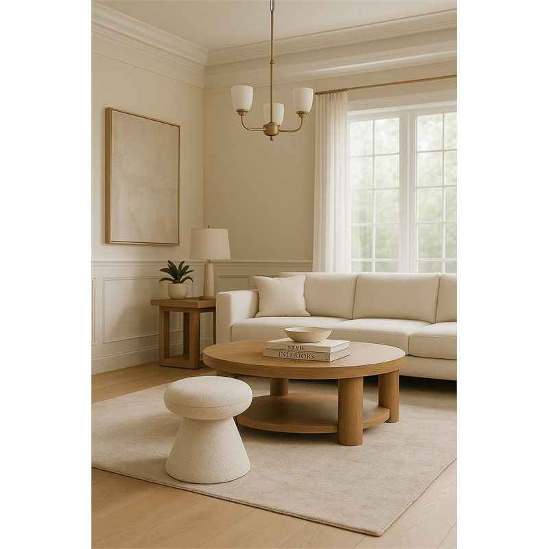 Meridian Furniture Drum Cream Faux Shearling Teddy Fabric Ottoman/Stool