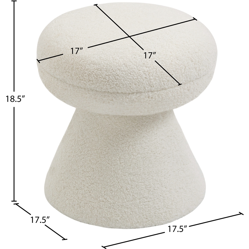 Meridian Furniture Drum Cream Faux Shearling Teddy Fabric Ottoman/Stool