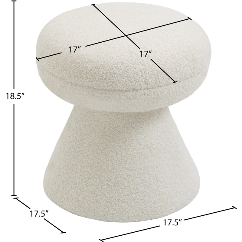 Meridian Furniture Drum Cream Faux Shearling Teddy Fabric Ottoman/Stool