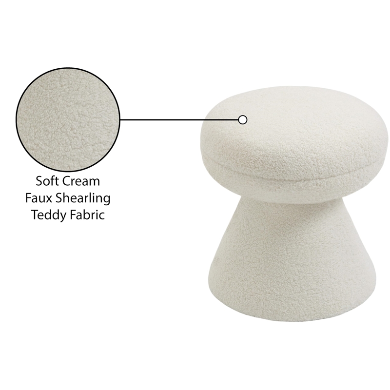 Meridian Furniture Drum Cream Faux Shearling Teddy Fabric Ottoman/Stool