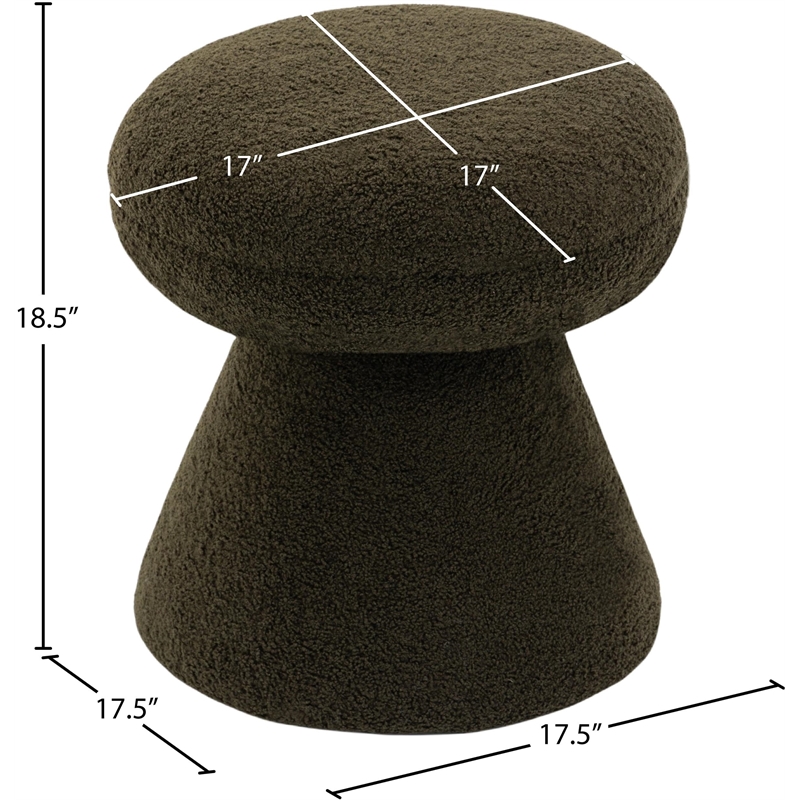 Meridian Furniture Drum Green Faux Shearling Teddy Fabric Ottoman/Stool